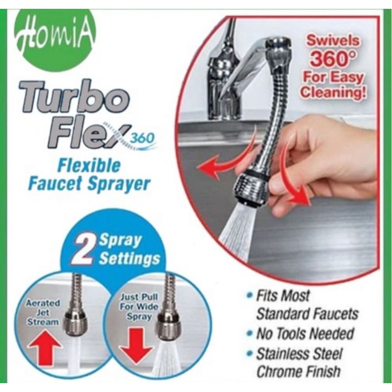 SAMBUNGAN KRAN AIR FLEKSIBEL TURBO FLEX FAUCET 360 DERAJAT 2 MODE