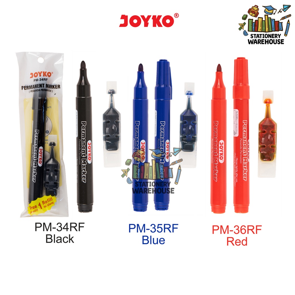 Jual Permanent Marker Spidol Permanen Joyko PM-34RF PM-35RF PM-36RF