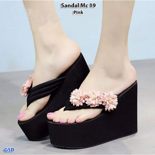 Wedges sandal  jepit  sandal  spon tinggi  bunga cantik 
