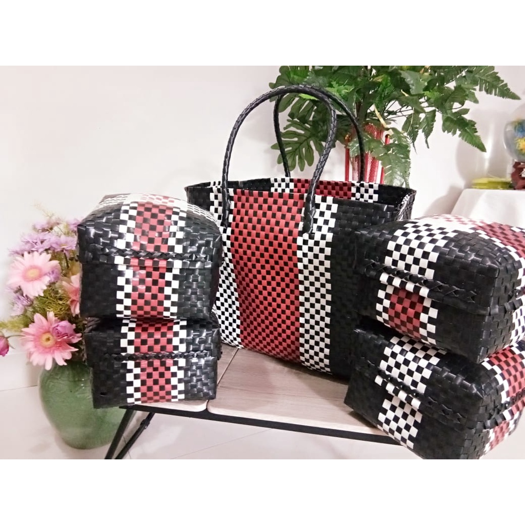 Set  Keben Bali/Tas Anyam Bahan Plastik Kaca Premium