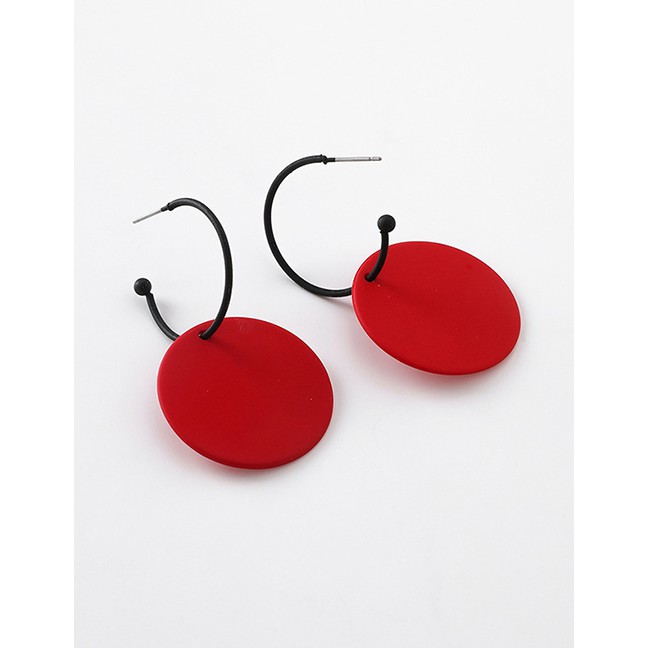 LRC Anting Tusuk Fashion Round Red Geometric Shape Earrings D24600