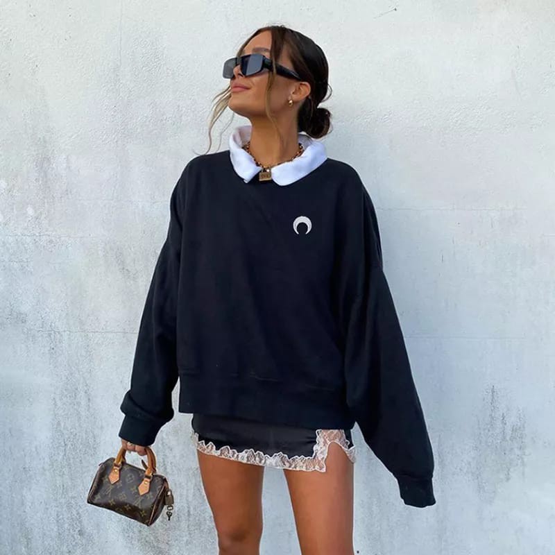 HOT ITEM❤️ MINIMALIST OVERSIZE SWEATER OBLONG BAHAN FLEECE MINIMALIS-HITAM