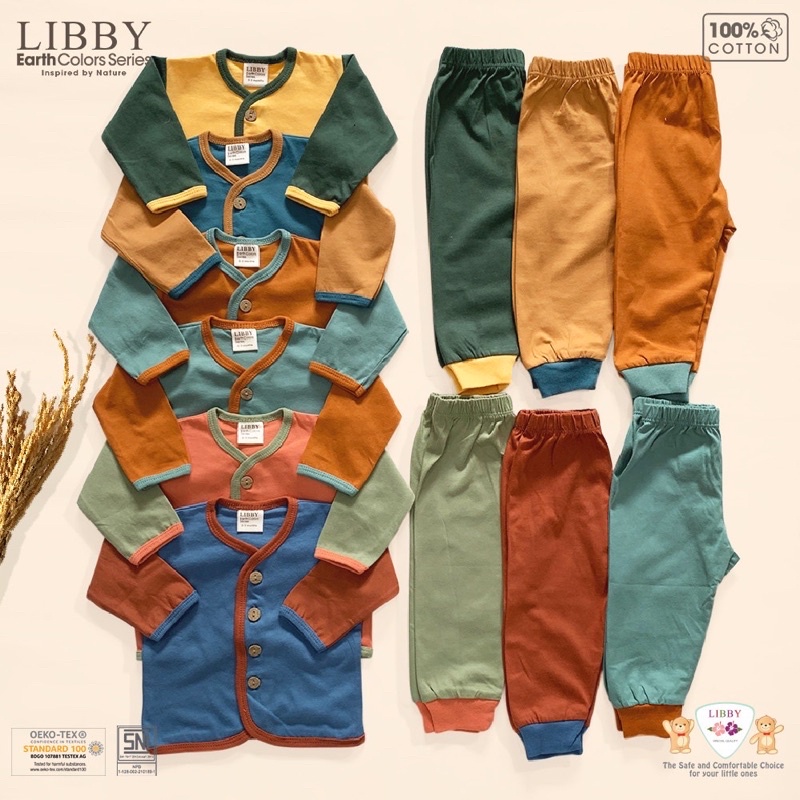 Libby Comfy set Stelan baju panjang kancing depan /piyama bayi Earth colour series