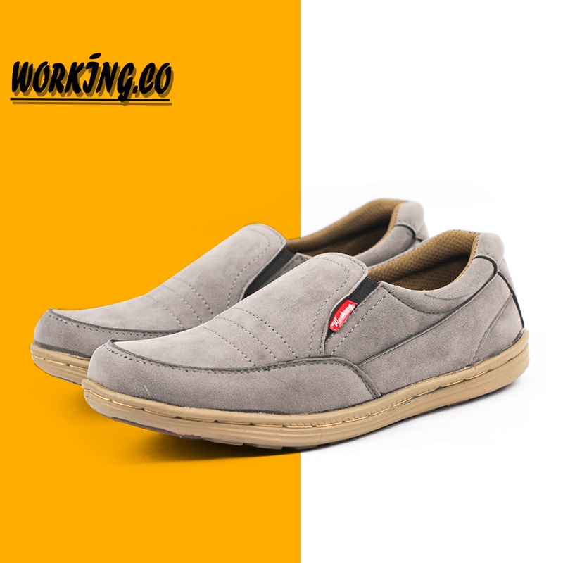 Working Sepatu Slip On Casual Pria Spatu Kasual Kulit Kerja Santai Cowok Murah Fashion Pria J 06