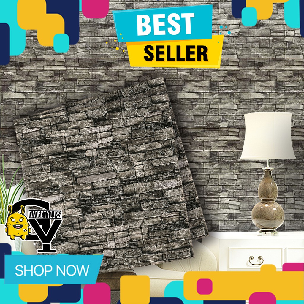Sticker Wallpaper 3D foam Embosed Model Batu Bata kayu dan batik Sticker Wallpaper Dinding 3D-CORAK HITAM