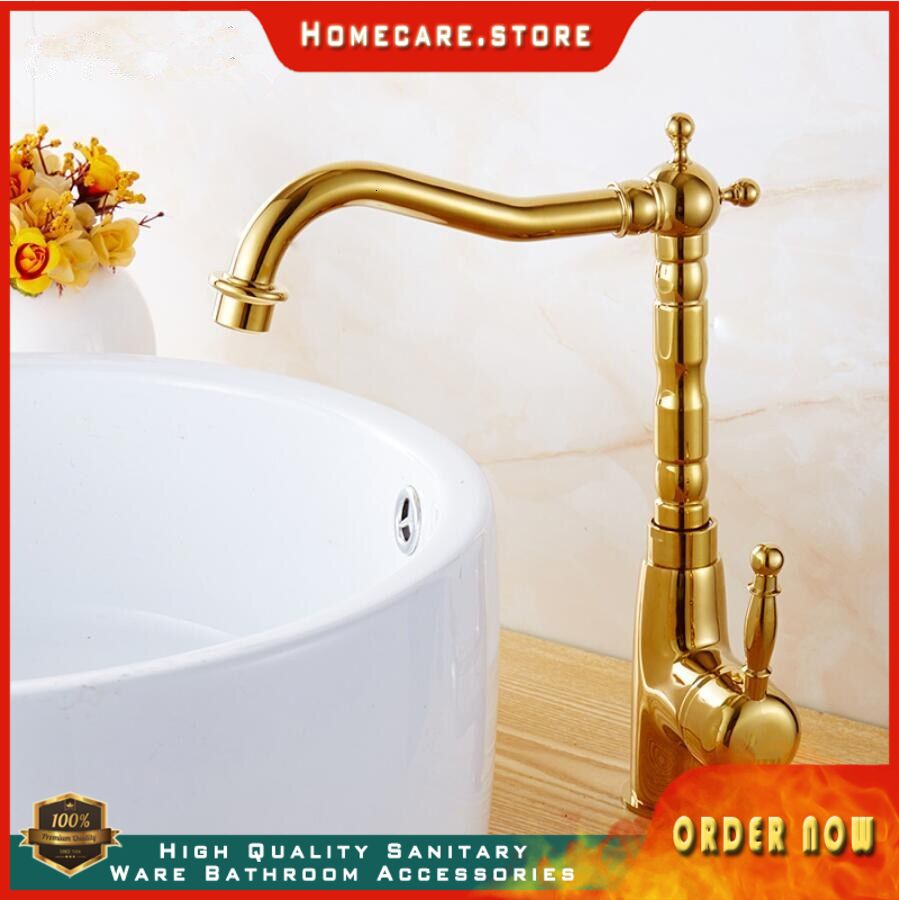 Bathroom Gold Kitchen Sink Faucet Swivel Bathroom Basin Faucet Brass Sink Faucet Water Mixer Single Shopee Indonesia