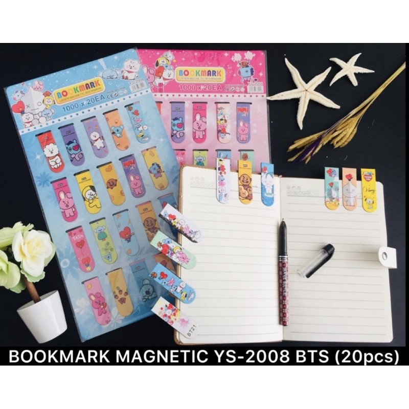 

20 pcs pembatas buku / bookmark magnetic / sticknote magnet BT21 / sticky notes BT21