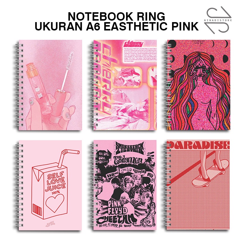 

(BELI 6 GRATIS 1)Buku Tulis Catatan buku notebook buku diary Notebook Ring Spiral A6 60 Lembar koleksi gambar PINK part3