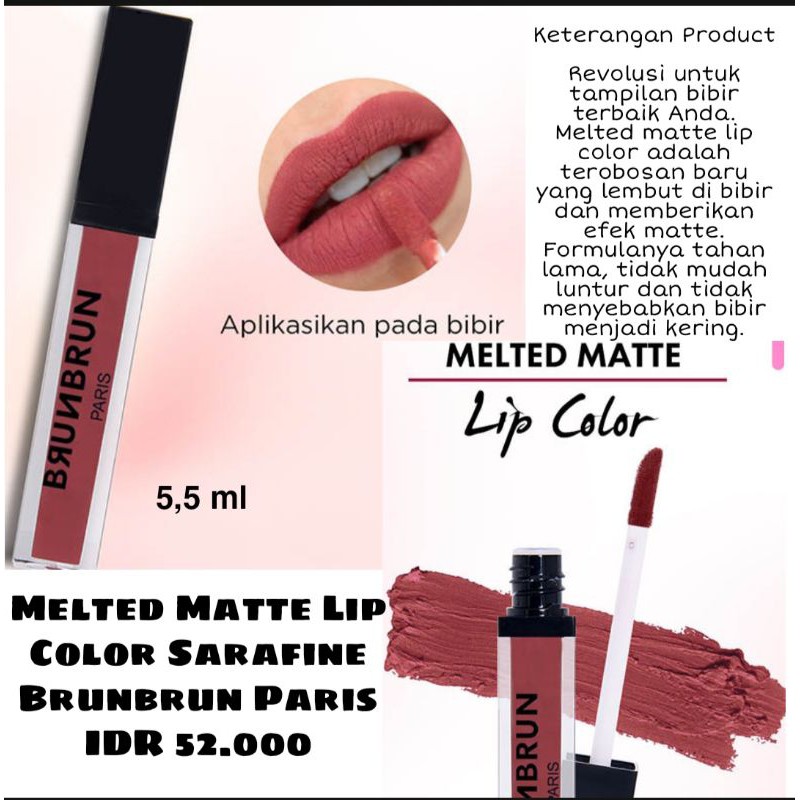 Lipstik BrunBrun Paris Melted Matte Lip Color Sarafine