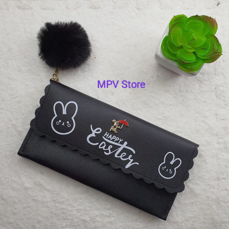 Dompet Wanita Panjang l Dompet Motif Easter (Free Pom Pom)