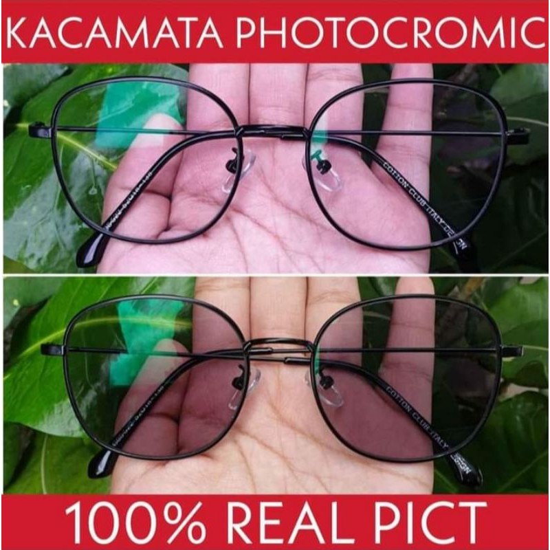 KACAMATA PHOTOCROMIC LENSA BERUBAH WARNA OTOMATIS FRAME OVAL RETRO TERBARU PRIA WANITA