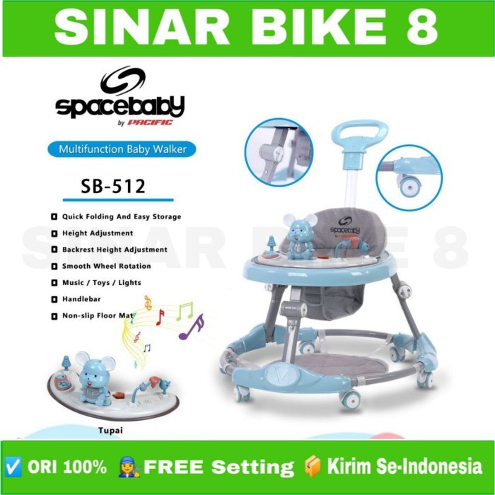 Baby Walker SPACEBABY SB 512 Mudah Dilipat Stir Dorong Praktis Musik