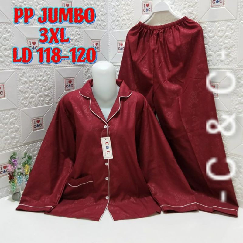 Piyama Lengan Panjang Polos  PP Jumbo Hembos LD 120cm-Maroon