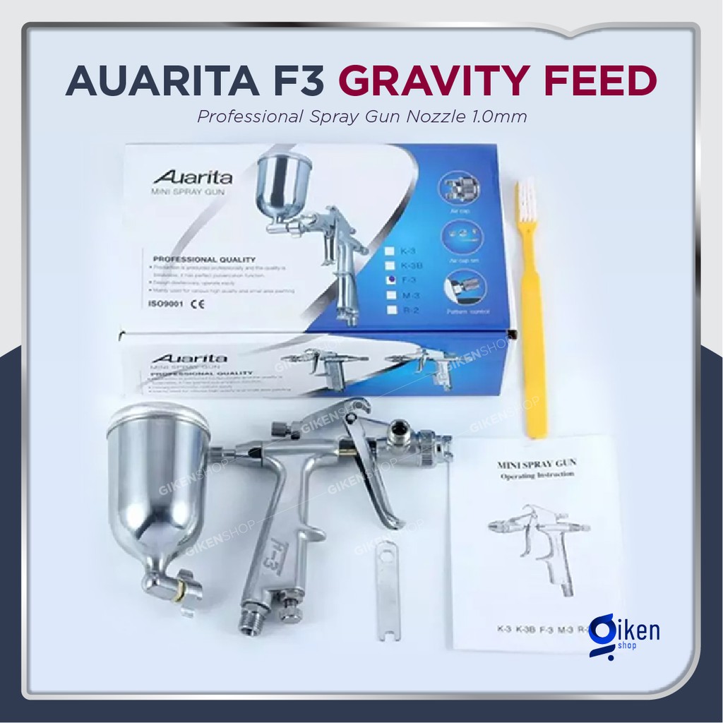 New Spray Gun Original Auarita Gravity F3 Nozzle 1.0 Hvlp Semprotan Cat Airbrush Original