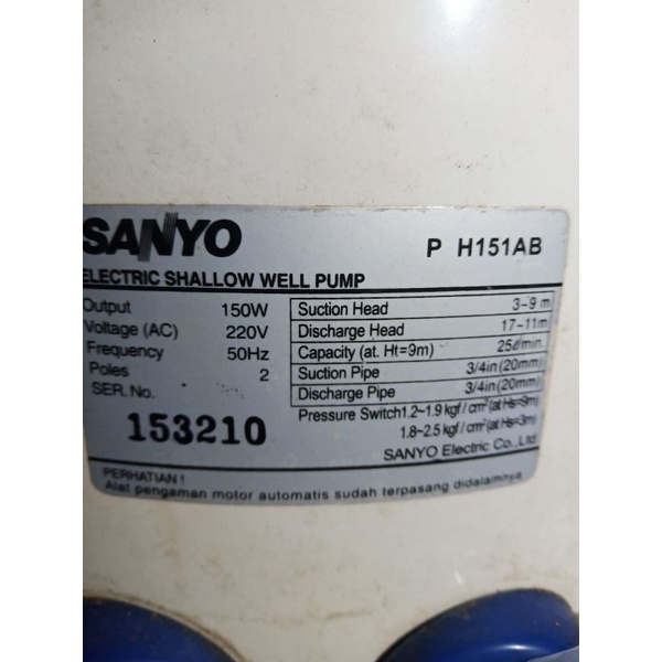 SANYO POMPA AIR / WATER PUMP / JET PUMP / SANYO AIR RUMAH TANGGA