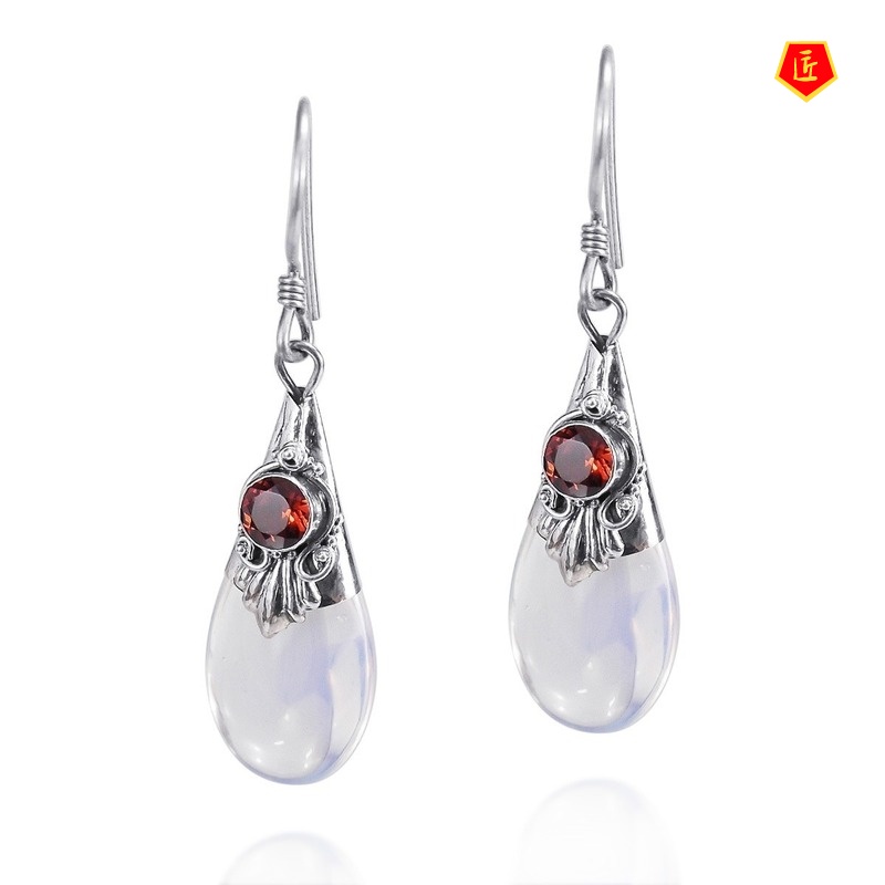 [Ready Stock]Elegant New Style White Moonstone Earrings Eardrops