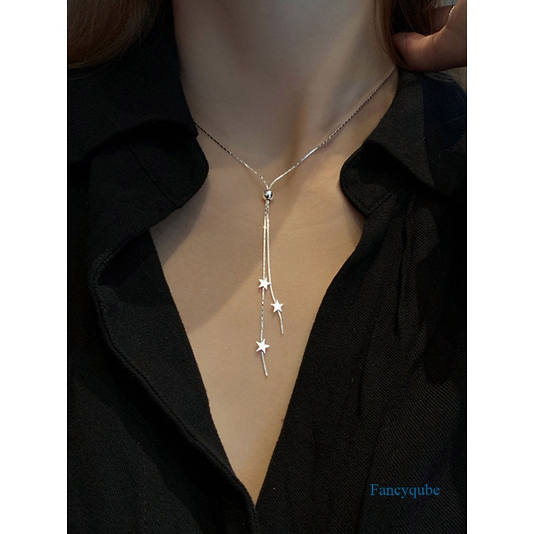 Kalung Choker Rantai Klavikula Bahan 925 Sterling Silver Desain Bintang Rumbai Panjang Untuk Wanita