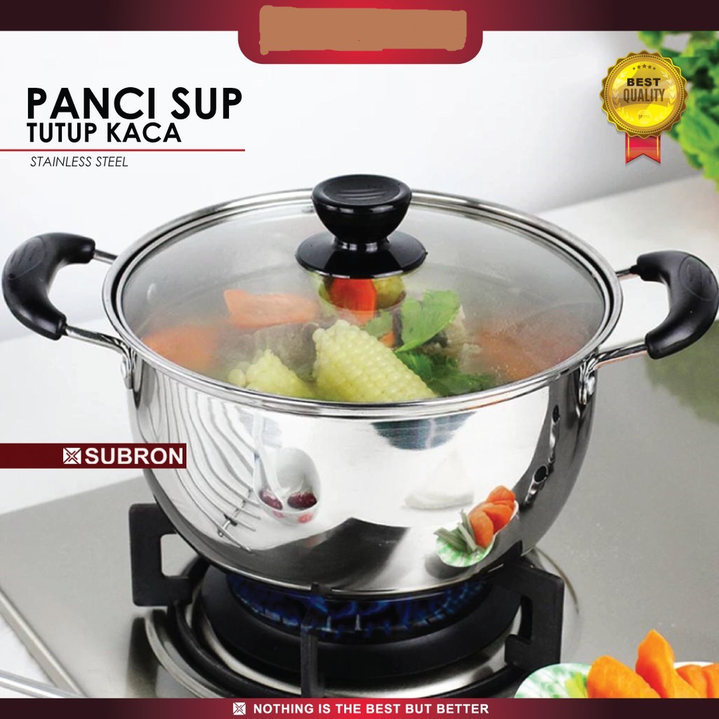 YY 26CM-SUP PANCI MIE SUSU SAYUR SOUP SOTO STAINLES 20/22/24cm DENGAN TUTUP KACA