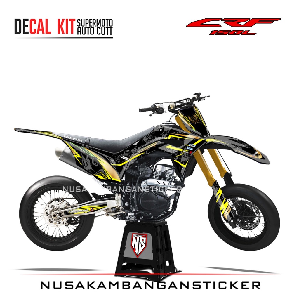 Decal Stiker Supermoto Motor Honda CRF 150 L Full Body Hitam Kuning Grafis Racing Team Sticker Kit A