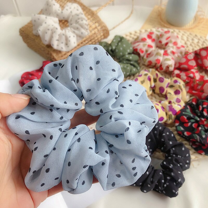 Ikat Rambut Scrunchie Bahan Paris Motif Titik / Elastic Hair Rubber Bands / Tiki