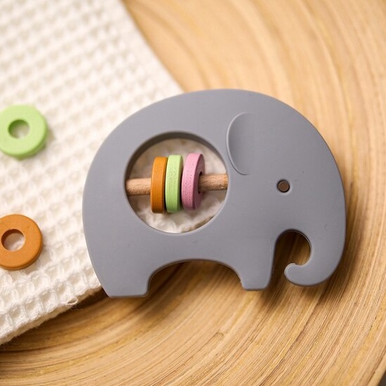 Crumbl Silicone Teether Rattle Stick Toy - Koala Elephant Mainan Toys Gigitan Anak Bayi Silikon Teething Toy-Elephant - Grey
