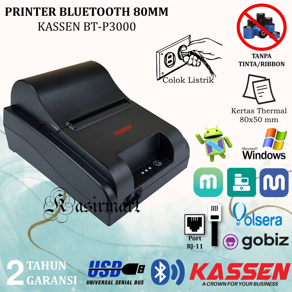 Kassen BTP3000 Printer Thermal Bluetooth 80mm RPP02N USB BT-P3000 BTP 3000 Dekstop Support RJ11