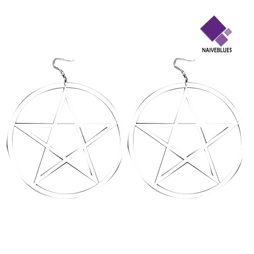 Anting Stud Bentuk Pentacle Hollow Besar Gaya Punk Vintage