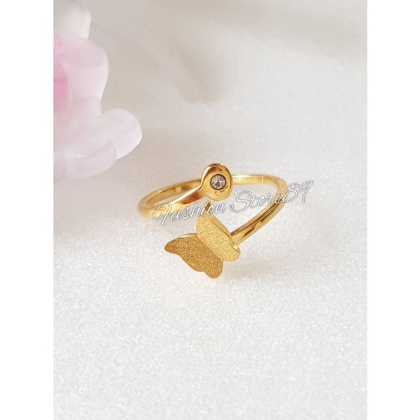 Cincin Kupu 1permata Impor Fashion ring Buterfly Titanium gold Antikarat Fashion