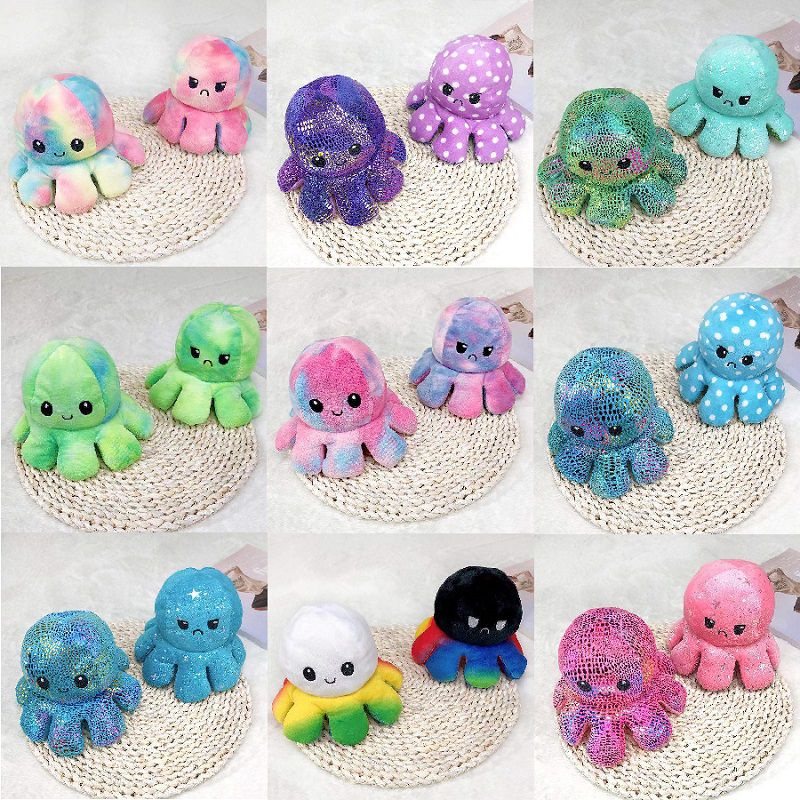 Sequin Double-Sided Flip Reversible Octopus Plush Toy Marine Life Stuffed Doll