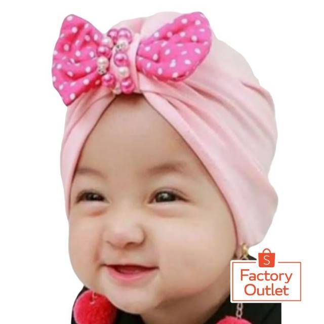 Turban Anak Bayi  Pom Pom Polkadot usia 0-3 Tahun / Turban baby