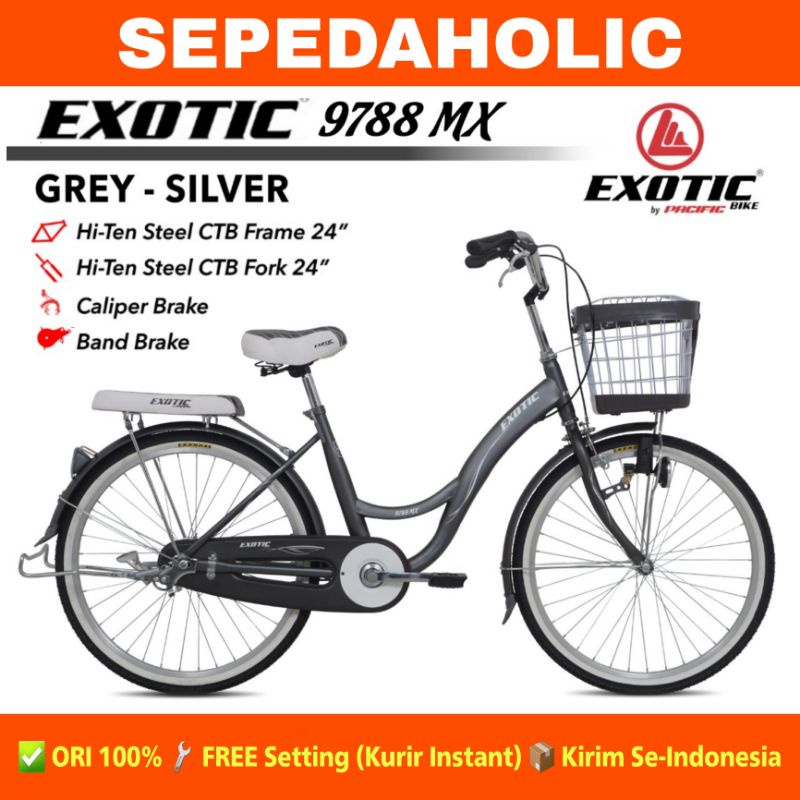 Sepeda Keranjang Remaja Dewasa EXOTIC ET 9788 MX Ukuran 20 24 26 Inch Citybike CTB Garansi Resmi 5 Tahun-Grey Silver