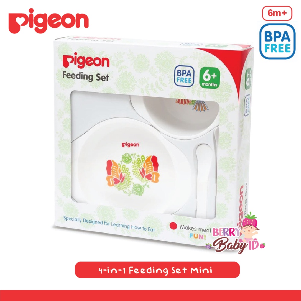 Pigeon 4-in-1 Feeding Set Mini Paket Perlengkapan Makan Kado Bayi 6m+ Berry Mart