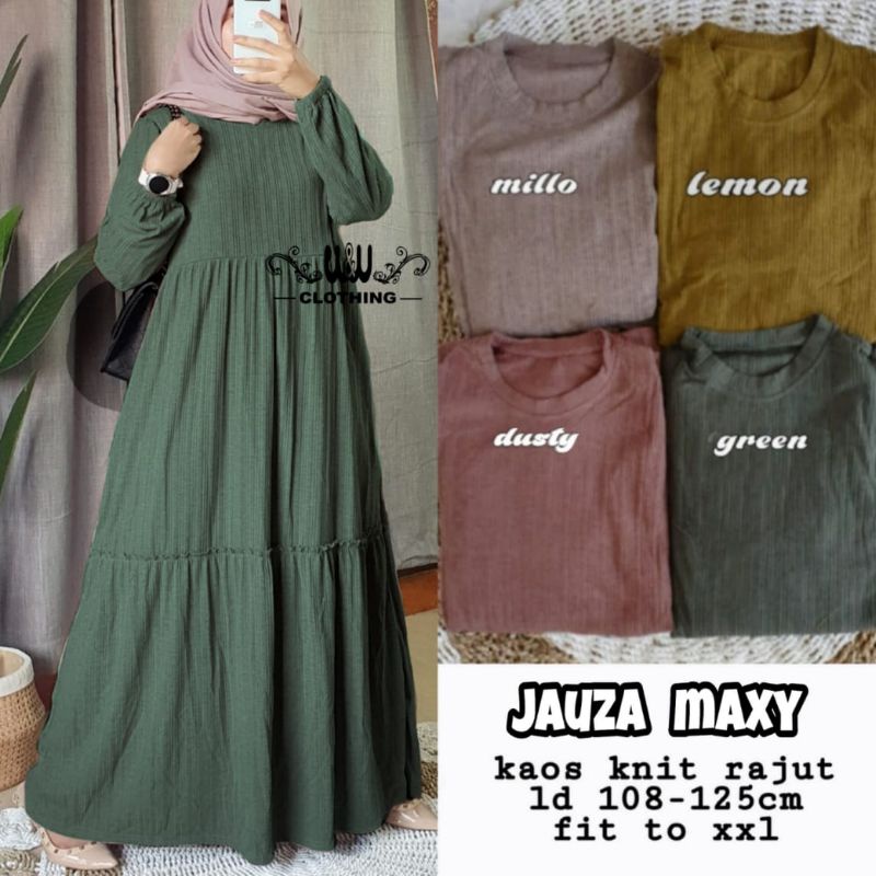 GAMIS DRESS HARIAN FALIA MAXY GAMIS WANITA BAHAN KAOS KNIT RAJUT IMPORT LD110-125cm FIT TO XL-Jauza green
