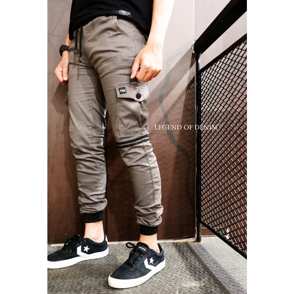 CELANA JOGGER PRIA WANITA DISTRO LEGEND OF DENIM ORIGINAL MODEL CARGO STRIP LIST HIGH QUALITY BERKUA
