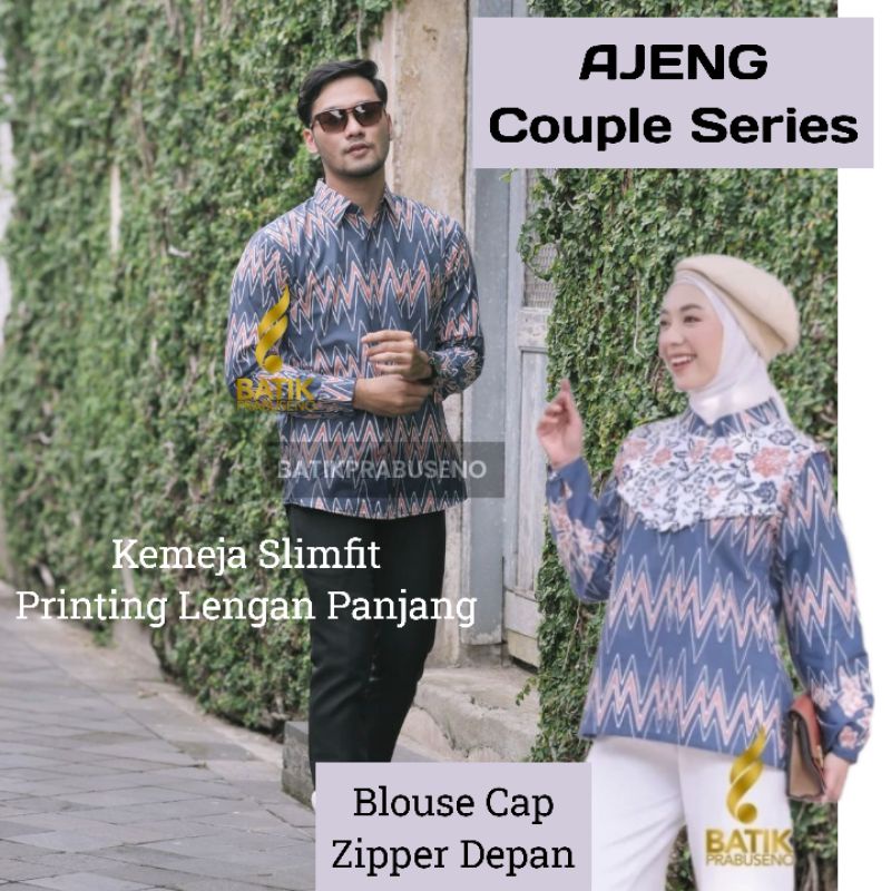 PRABUSENO // AJENG Baju couple motif batik solo bahan katun model kemeja slimfit batik printing dan 
