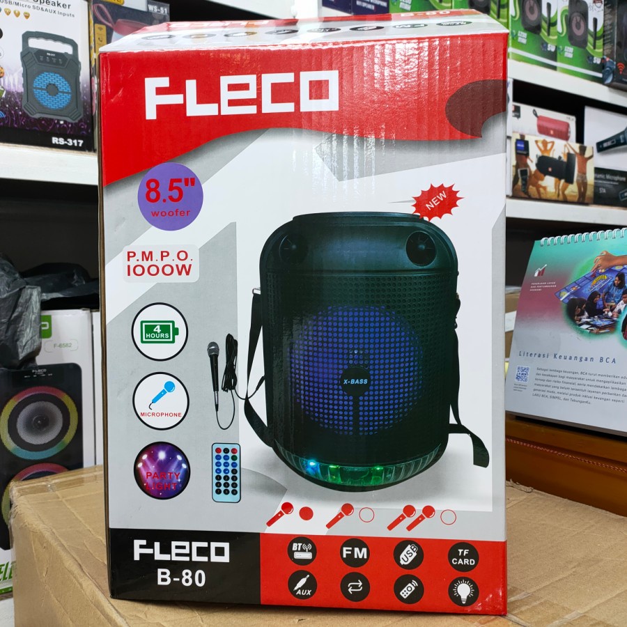 COD SPEAKER BLUETOOTH FLECO B-80 LED UK 8,5&quot; INCH X-BASS PLUS MIC KARAOKE + REMOTE // SPEAKER FLECO X-BASS // SPEAKER SALON AKTIF // SPEAKER KARAOKE