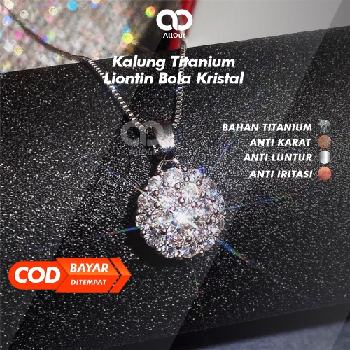 Kalung Wanita Titanium Aksesoris Model Liontin Bola Kristal Anti Karat Emas Putih Gold Cewek Cantik 