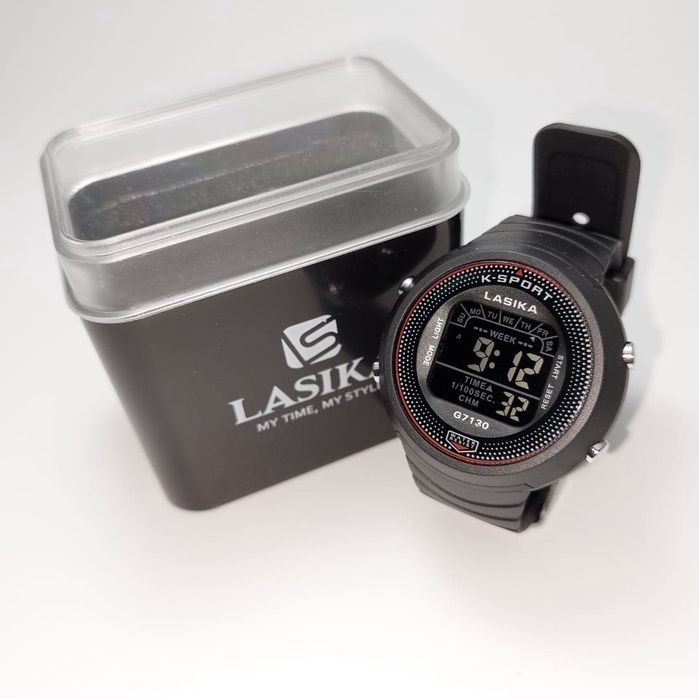 Jam Tangan Unisex Digital Lasika Type 7130 Series Layar Hitam Water Resistant Gratis Box