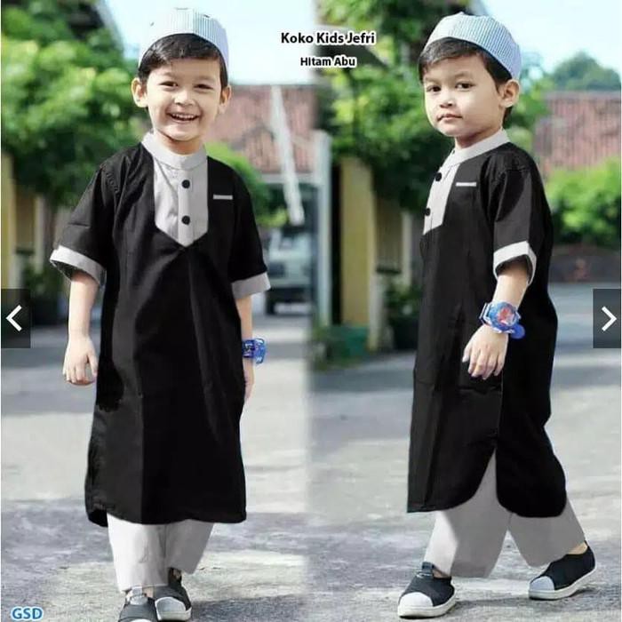 STELAN KOKO ANAK JEFRI 2 - 12 TAHUN - BAJU KOKO ANAK LAKI LAKI - HITAM, XXS