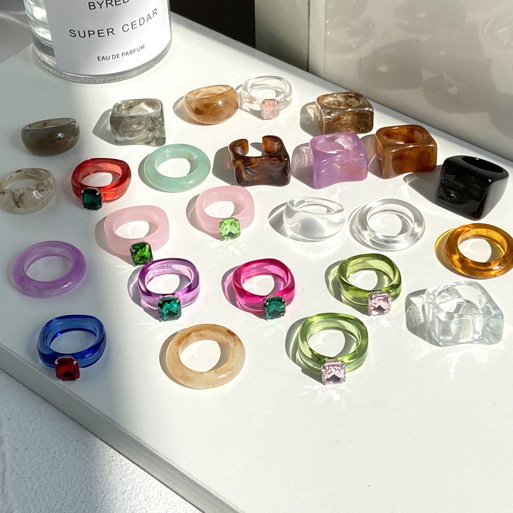 ISA 3 Pieces/set Versi Korea Resin Cincin Warna-warni Akrilik Jelly Cincin Wanita Jari Telunjuk Knuckle Rings Fashion Perhiasan Aksesoris