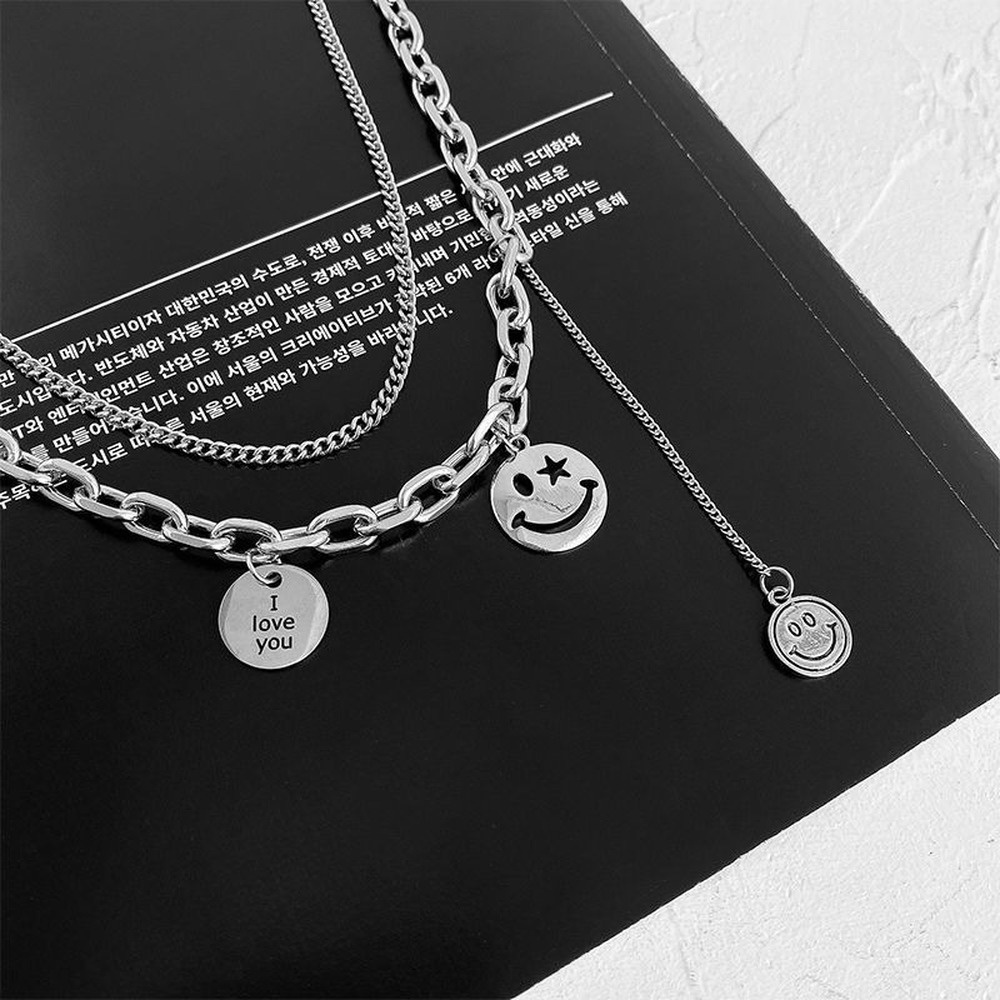 Smiley Face Necklaces Women Link Chain Figure Simple Pendant Necklace Girl Jewelry Silver Color Trendy Necklace