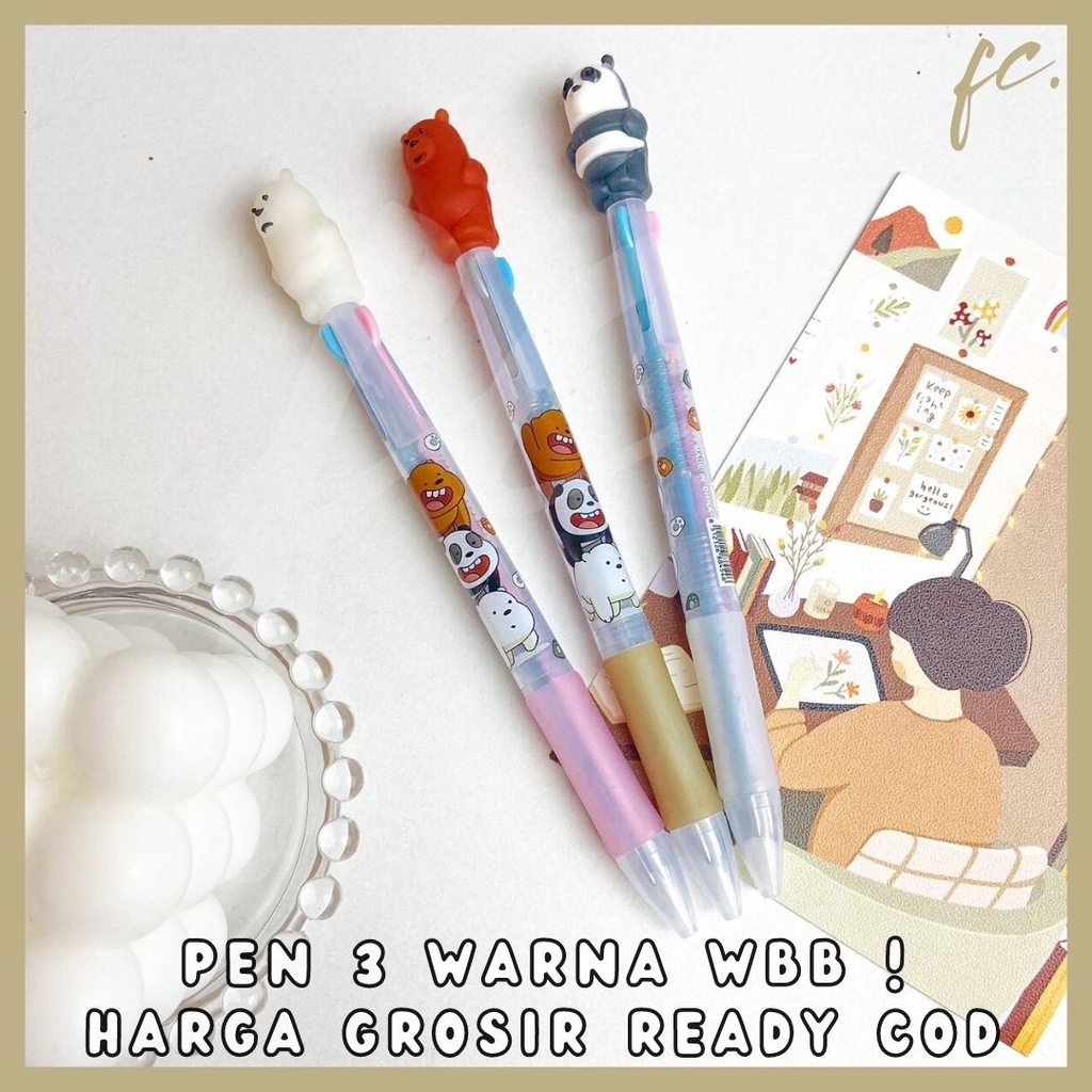 

PEN / PULPEN 3 WARNA WE BARE BEARS Pulpen Pena Tinta WBB Beruang Grizz Panpan Ice Bear Ready COD