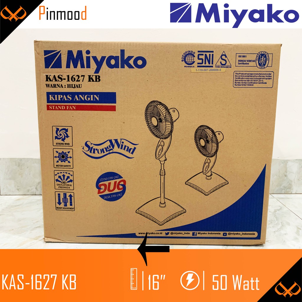 MIYAKO KAS-1627 KB STAND FLOOR DESK FAN / KIPAS ANGIN BERDIRI DUDUK MEJA 16 INCH 2 IN 1 KENCANG