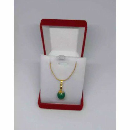 Kalung Titanium Emas Liontin Giok Hijau Free Kotak Berkelas 45CM