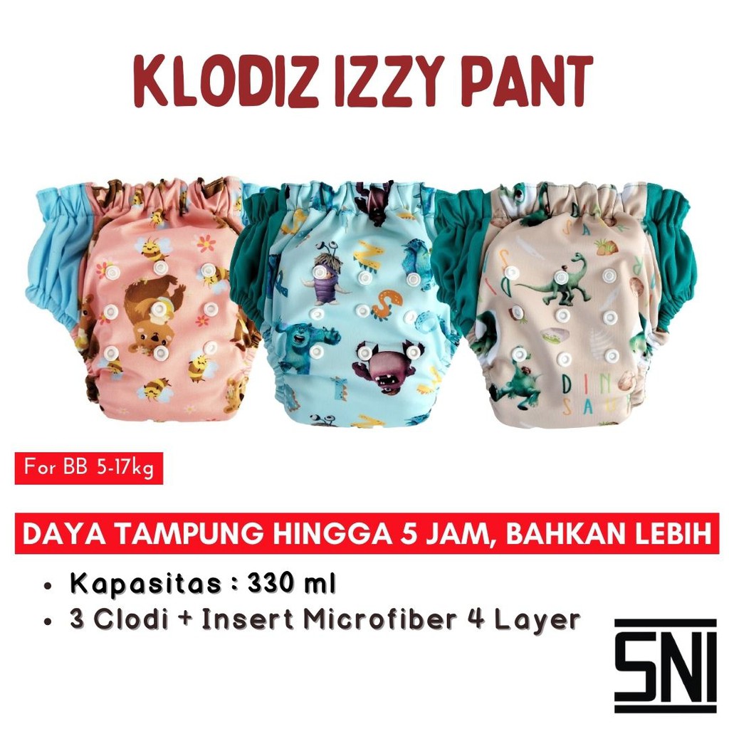 Promo Popok Clodi Kain Cuci Ulang klodiz izzypants clodi  Celana Karakter 3pc / CLODI AIO / 5-17KG I