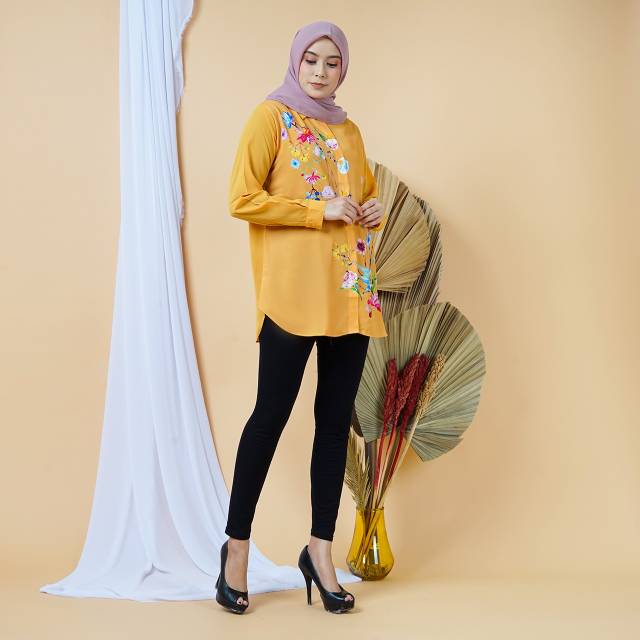 Blouse Lukis Kuning Gold Floral