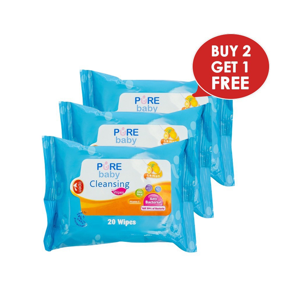 Pure Baby Cleansing Wipes Lemon 20's Buy 2 Get 1 Free