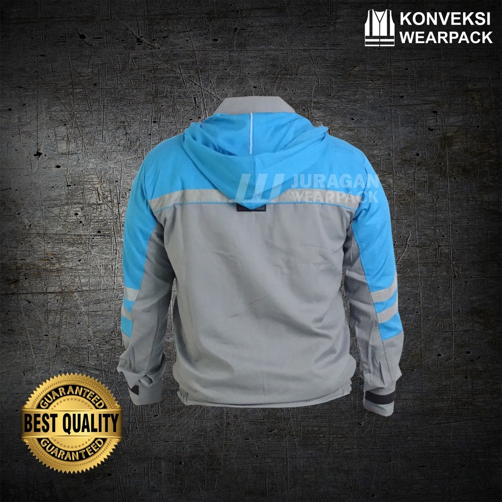 Wearpack Safety Jaket Hoodie Weather Shield Warna Biru Toska Kombinasi Abu-abu