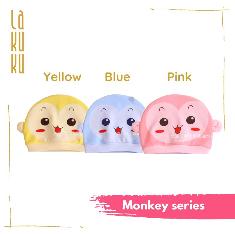 Topi Kupluk Anak Bayi Newborn 0-6 bulan soft Cotton, Nyaman dan Lucu-Monkey series