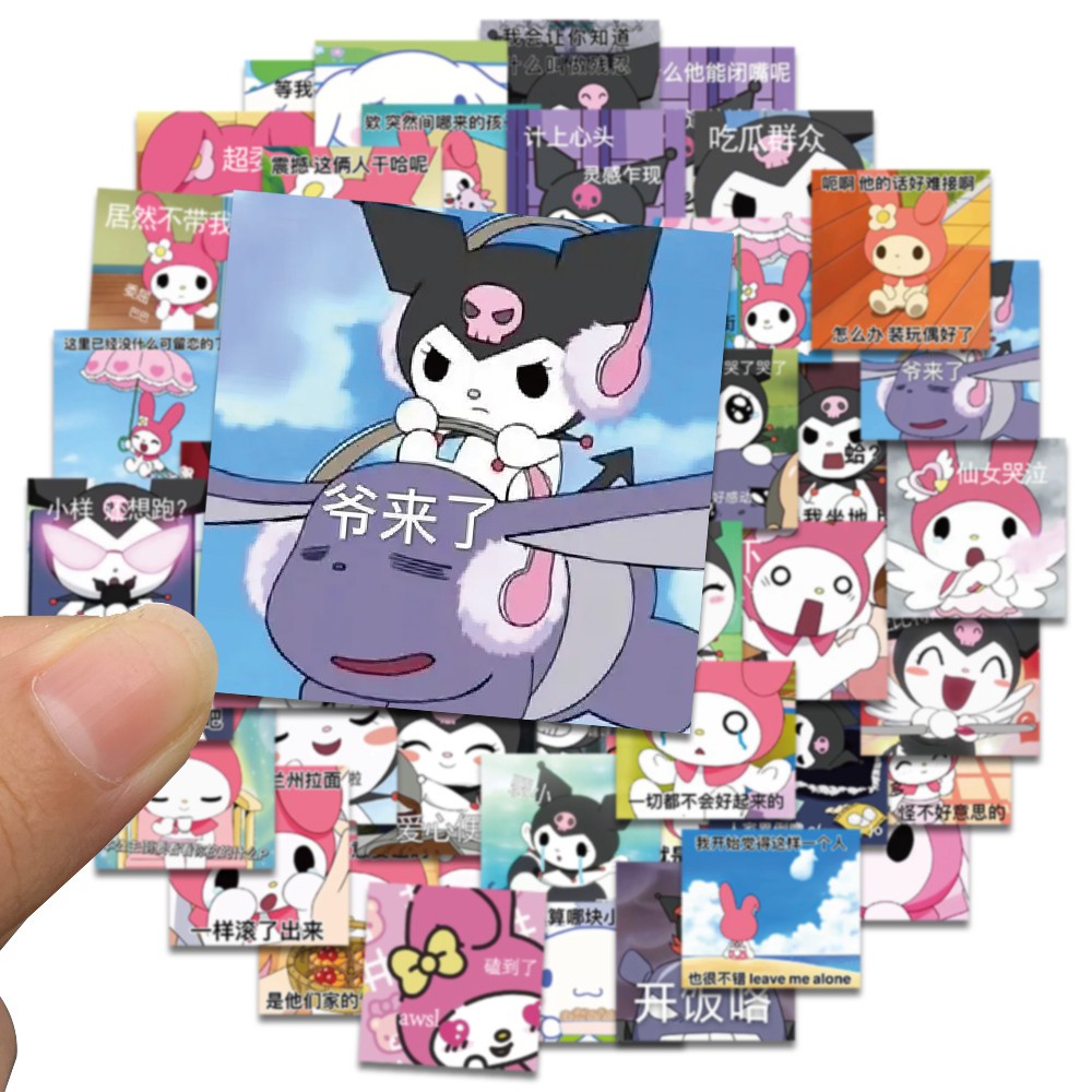 60pcs Sanrio Cute Emoji Pack Sticker Cartoon Kuromi Melody Big Ear Dog HelloKitty Waterproof Decoration